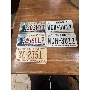 Lot of 5 Car License Plates - 3 from Oklahoma & 2 from Texas